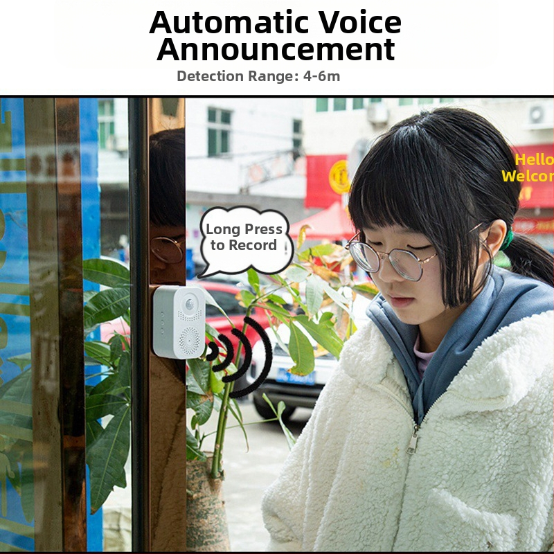 Смарт звънец за врата с гласово известяване, Hua ke, модел 199, захранване с три сухи батерии, 5V, индукционен звънец