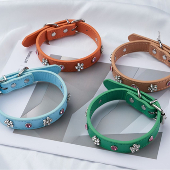 Κολάρο σκύλου από PU δέρμα με στρας, στυλ πριγκίπισσας, μονόχρωμο