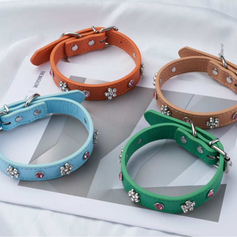 Ovratnik za pse od PU kože sa kristalima, princes stil, jednobojni