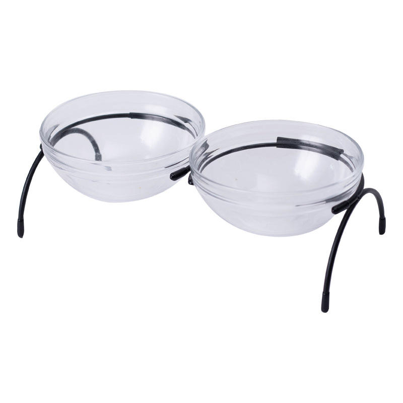 Γυάλινο μπολ γάτας με δύο διαμερίσματα για φαγητό και νερό, ρυθμιζόμενο γωνιακό στήριγμα από σίδηρο, μάρκα Shuo Ni