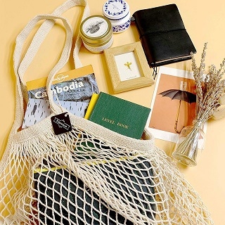 Разградима органична памучна мрежеста чанта за пазаруване с печатено лого