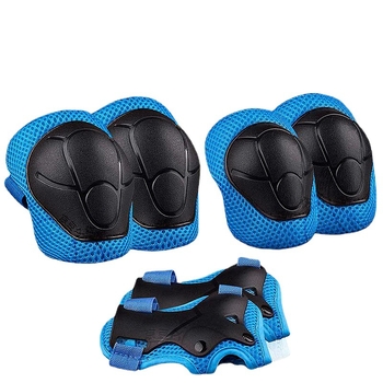 Vaikų apsauginis komplektas riedučiams — delno, riešo, alkūnės, žasto ir kelio apsaugos; poliesterio pluoštas, PE korpusas, tinklelis audinys