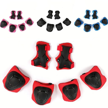 Vaikų apsauginis komplektas riedučiams — delno, riešo, alkūnės, žasto ir kelio apsaugos; poliesterio pluoštas, PE korpusas, tinklelis audinys