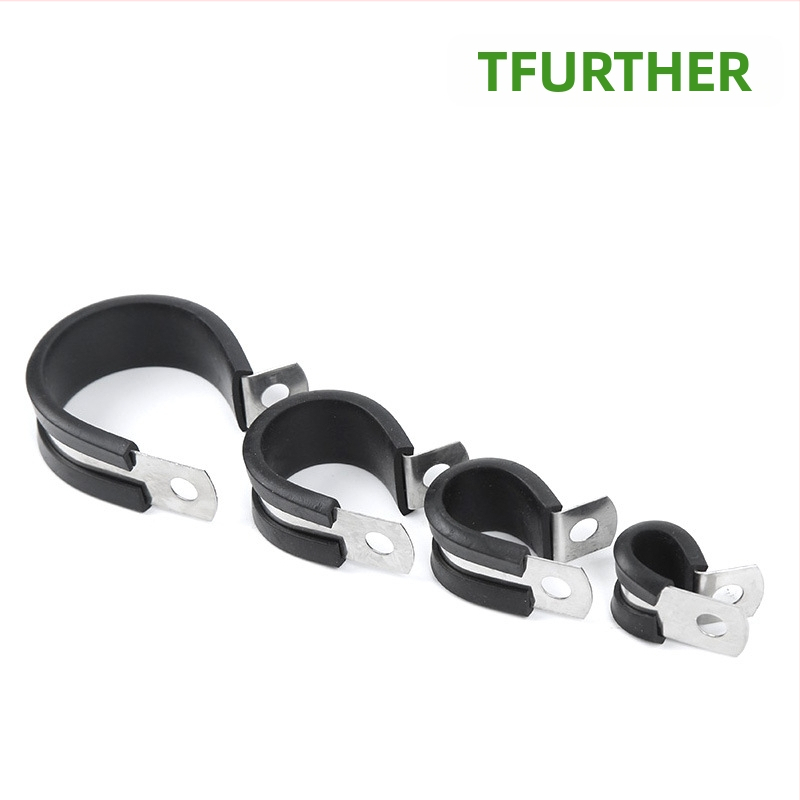 TFURTHER скоба за тръби с гумена подложка, неръждаема стомана 304, за фиксиране на тръби