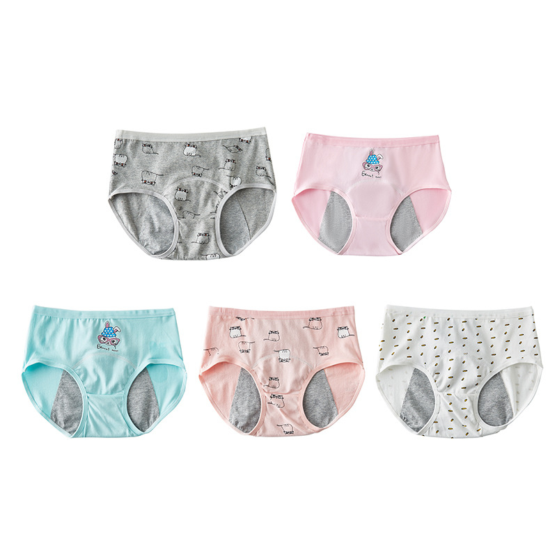 Mergaitėms menstruacijų kelnaitės, pagrindinis audinys 95% medvilnė, kirkšnies vidinė danga 100% medvilnė, trijų sluoksnių apsauga nuo pratekėjimo