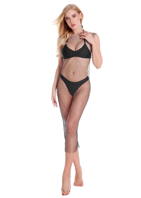 Рокля - без ръкави, кръгло деколте, уличен хипстър стил, смесени химически влакна с полиестер, лято 2022