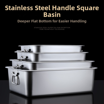 Ανοξείδωτο τετράγωνο λεκάνη με καπάκι, βαθύς και υπερβολικά παχύς σχεδιασμός, με χερούλι τύπου αυτιού για αποθήκευση τροφίμων