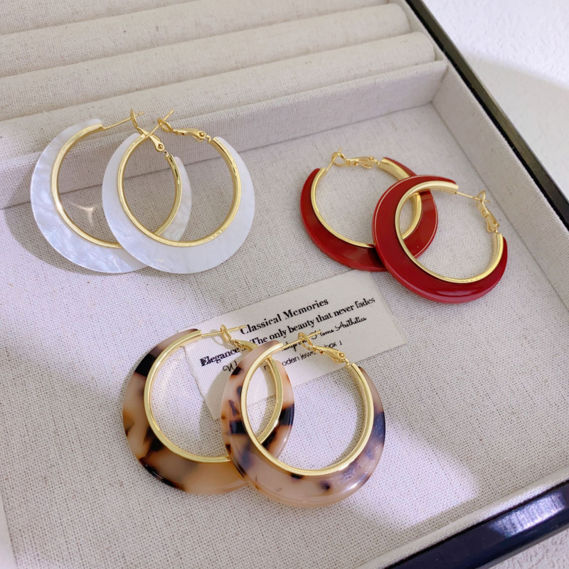 Cercei cercuri cu imprimeu leopard — plastic/rășină, stil INS, electroplacare, brand Yigu