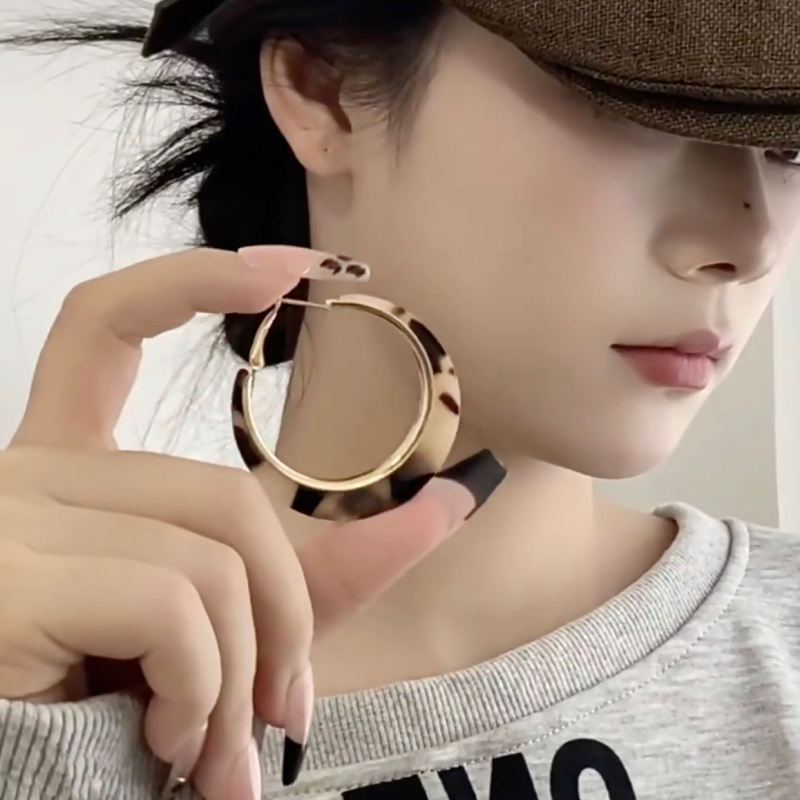 Cercei cercuri cu imprimeu leopard — plastic/rășină, stil INS, electroplacare, brand Yigu