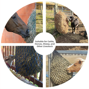 Мрежеста чанта за сено за бавно хранене с дръжка – подходяща за коне, крави, овце и алпака (Произход: Шандонг)