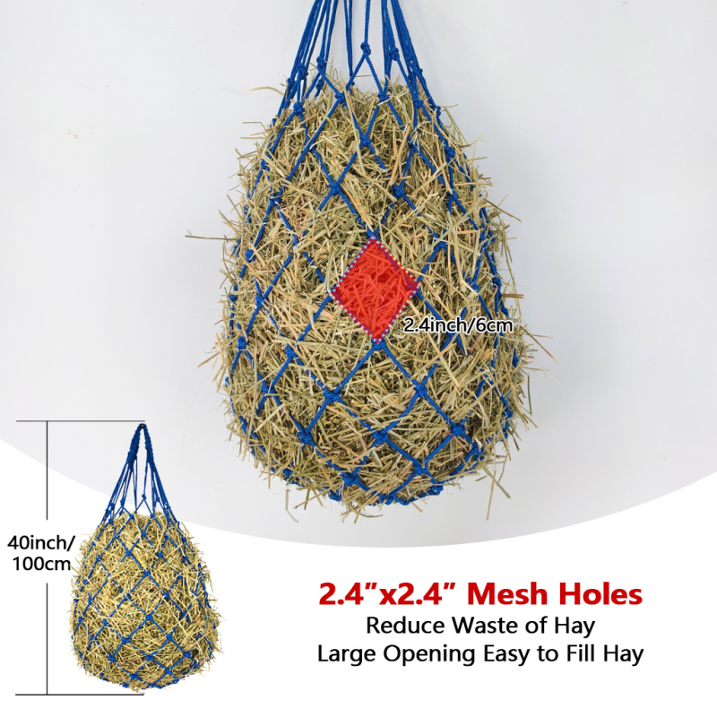 Мрежеста чанта за сено за бавно хранене с дръжка – подходяща за коне, крави, овце и алпака (Произход: Шандонг)