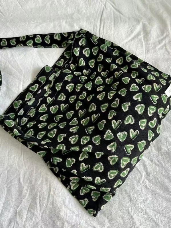 Cvjetna platnena torba preko ramena s velikim kapacitetom, retro stil, magnetska kopča, Oxford podstava, vodoravni kvadratni oblik