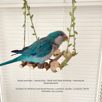 Ξύλινο παιχνίδι για παπαγάλους με κλαδί, κούνια, βάση ανάπαυσης και σκαλάκι ανάβασης για μικρούς–μεσαίους παπαγάλους