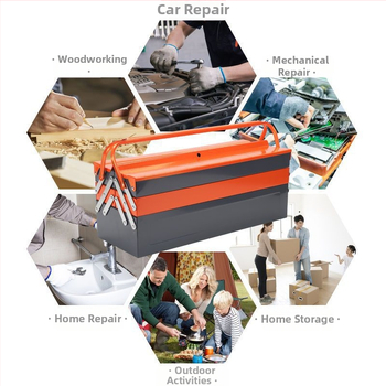 Μεταλλικό κιβώτιο εργαλείων τριών επιπέδων με μαγνητικό κούμπωμα, υλικό μικροϊνες + ξύλο, καθολικό μοντέλο για οικιακή αποθήκευση