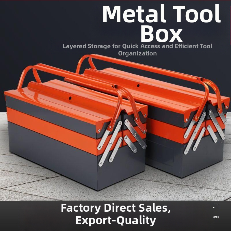 Μεταλλικό κιβώτιο εργαλείων τριών επιπέδων με μαγνητικό κούμπωμα, υλικό μικροϊνες + ξύλο, καθολικό μοντέλο για οικιακή αποθήκευση