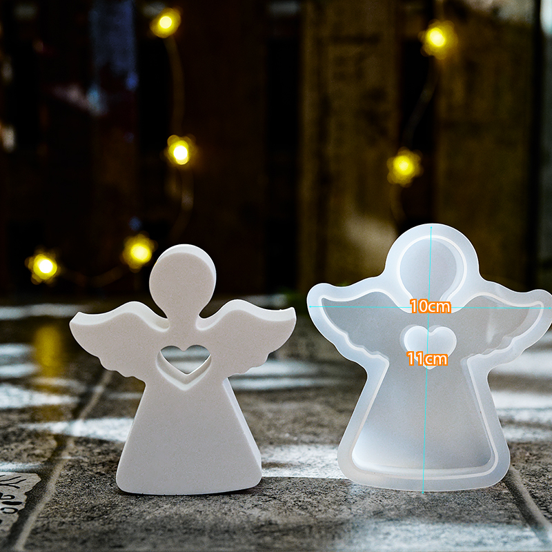 Formy z epoxidovej živice na ozdoby v tvare srdca, domček s anjelom z gipsu a cementu, veľkonočná dekorácia, aromaterapia so sviečkou