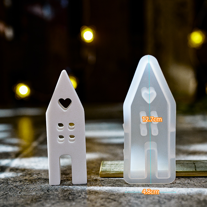 Formy z epoxidovej živice na ozdoby v tvare srdca, domček s anjelom z gipsu a cementu, veľkonočná dekorácia, aromaterapia so sviečkou