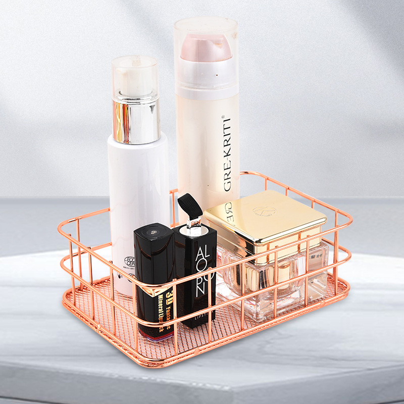 Кошница за съхранение от желязо – настолен органайзер за грим и аксесоари, едно ниво, модерен стил