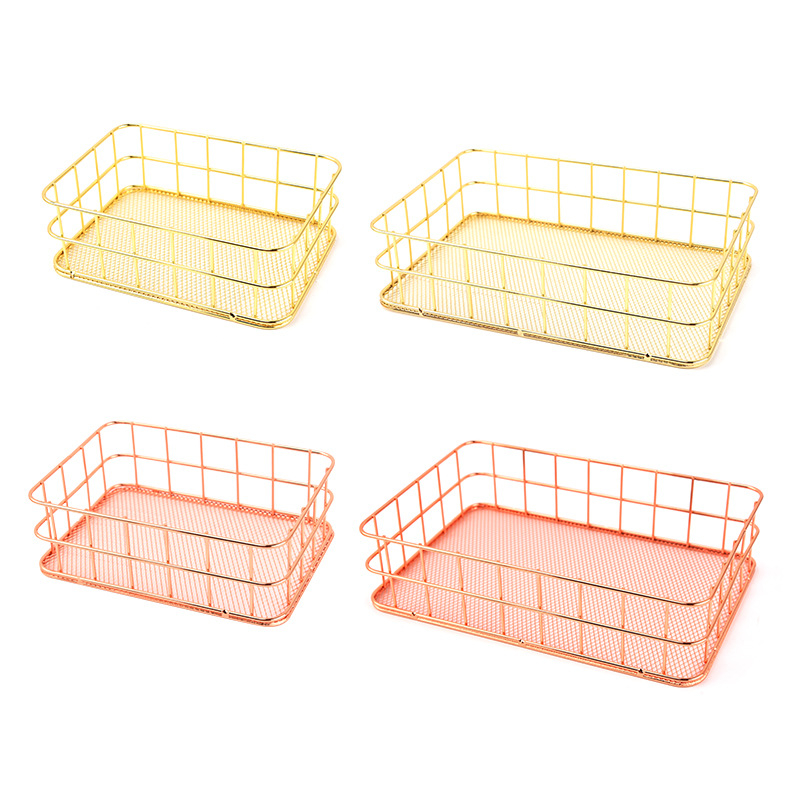 Кошница за съхранение от желязо – настолен органайзер за грим и аксесоари, едно ниво, модерен стил