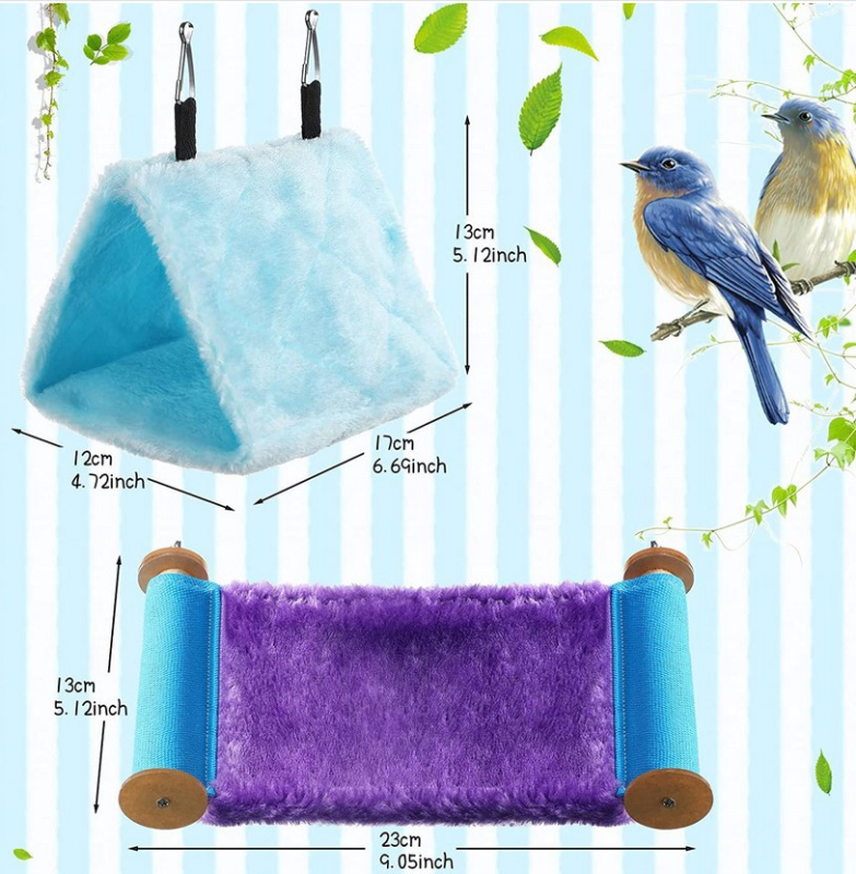 Háromszög alakú pamut fészek-hamak papagájoknak, madaraknak és hörcsögöknek – 2 darabos készlet – Márka: Constant Purple – Engedélyezett magánmárka