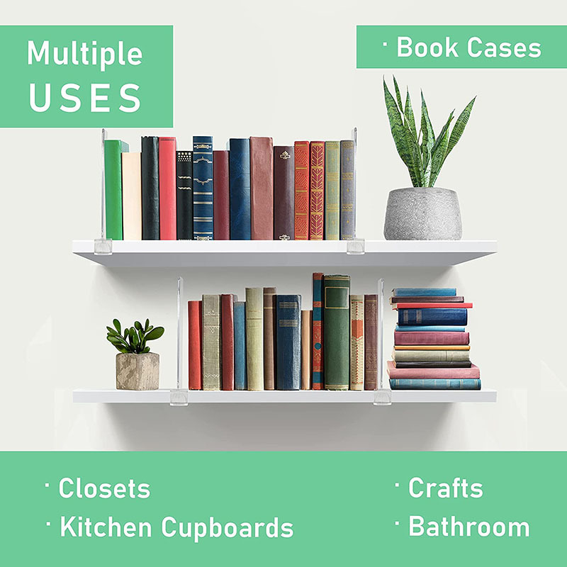 Ακρυλικό διαχωριστικό πάνελ για ντουλάπα, ντουλάπι παπουτσιών και βιβλιοθήκη — εγκατάσταση τύπου bayonet, μονοστρωματικό, κατάλληλο για τσάντες, ρούχα, βιβλία, περιοδικά και παπούτσια.