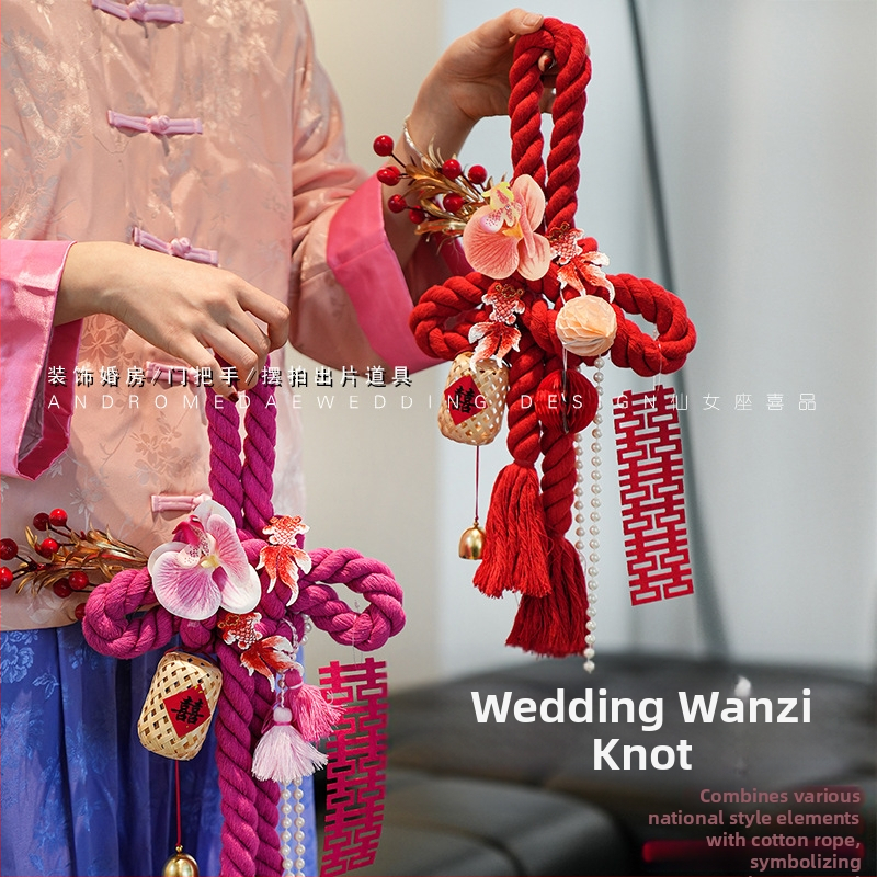 Amžino mazgo pakabintas dekoras vestuvėms – medvilninė virvė, dekoras durų rankenėlėms, vestuvinis kambario dekoras