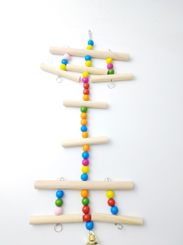 Стойка за папагали с дървена дъвчаща играчка и катереща стълба, дървен висящ аксесоар за клетка