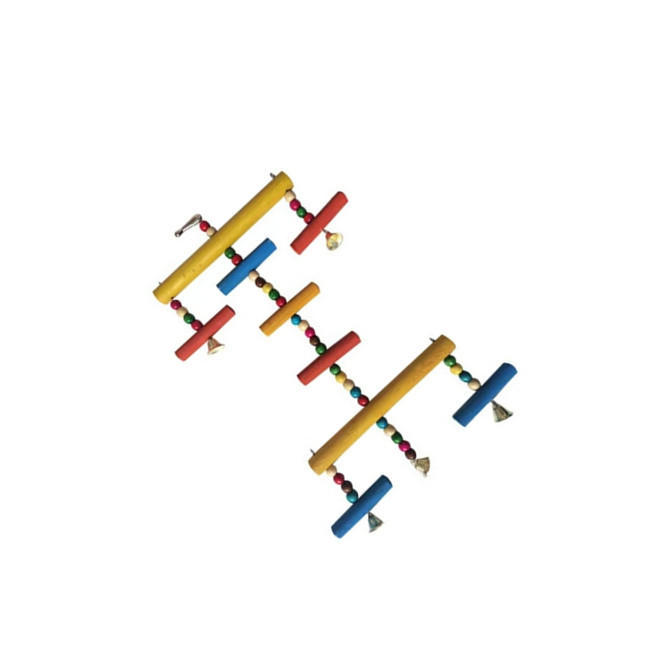 Стойка за папагали с дървена дъвчаща играчка и катереща стълба, дървен висящ аксесоар за клетка