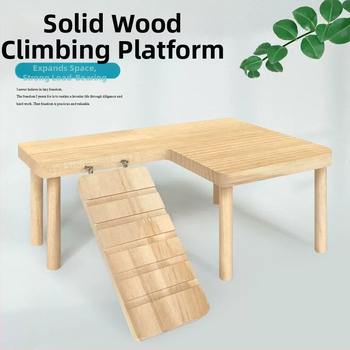 Πλατφόρμα κλουβιού για χάμστερ με διώροφο σκαλοπάτι και ξύλινο τραπέζι