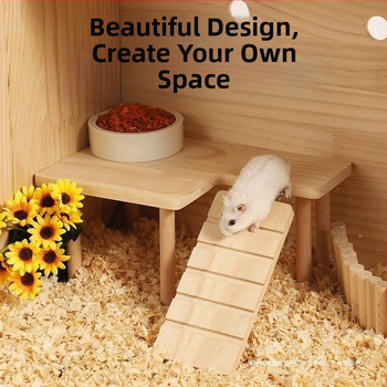 Πλατφόρμα κλουβιού για χάμστερ με διώροφο σκαλοπάτι και ξύλινο τραπέζι