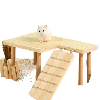 Πλατφόρμα κλουβιού για χάμστερ με διώροφο σκαλοπάτι και ξύλινο τραπέζι