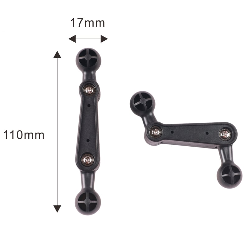 Autó tartó telefon 17 mm-es gömbfejjel, hajtogatható kettős csuklókar és rugalmas cső tartó; műanyag kivitel