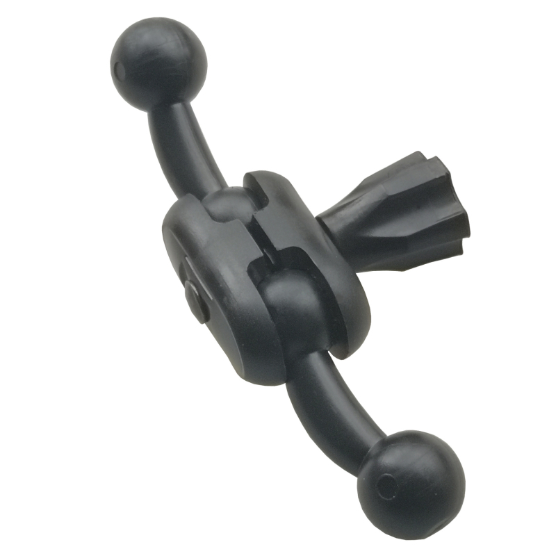 Autó tartó telefon 17 mm-es gömbfejjel, hajtogatható kettős csuklókar és rugalmas cső tartó; műanyag kivitel