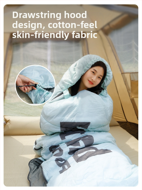 Спален чувал за възрастни, къмпинг на открито, конвертна/правоъгълна форма, напълнен с химическо влакно, полиестрова подплата