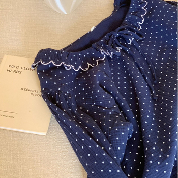 Σετ πιτζάμες γυναικών, κορεατικό στυλ με πουά, απλό και άνετο βαμβάκι, μακριές μανίκια, παντελόνια