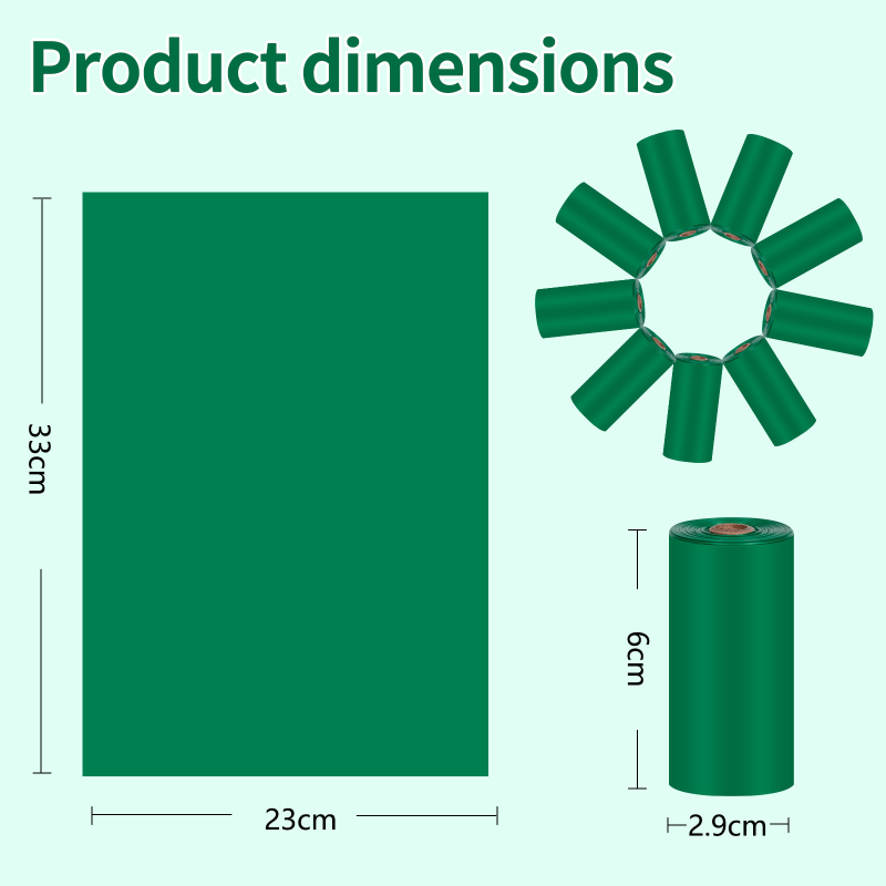 Biologiškai skaidrios šunų ir kačių išmatų maišelių, plokščia burna atidarymas, stora plėvelė, medžiaga EPI+HDPE