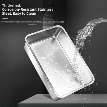 Ημι-κλειστό μεταλλικό κουτί άμμου γάτας, ανοξείδωτο ατσάλι, αντιδιαβρωτικό, αντιδιαρροϊκό, εύκολο στον καθαρισμό