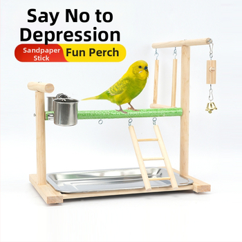 Παιχνιδότοπος για παπαγαλάκια με κρεμάστρα για πουλιά, κούνια από κέλυφος καρύδας, σκάλα ανάβασης και διαδραστικό παιχνίδι γρατσουνίσματος σε βάση