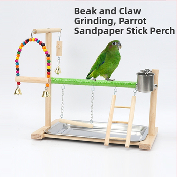 Παιχνιδότοπος για παπαγαλάκια με κρεμάστρα για πουλιά, κούνια από κέλυφος καρύδας, σκάλα ανάβασης και διαδραστικό παιχνίδι γρατσουνίσματος σε βάση