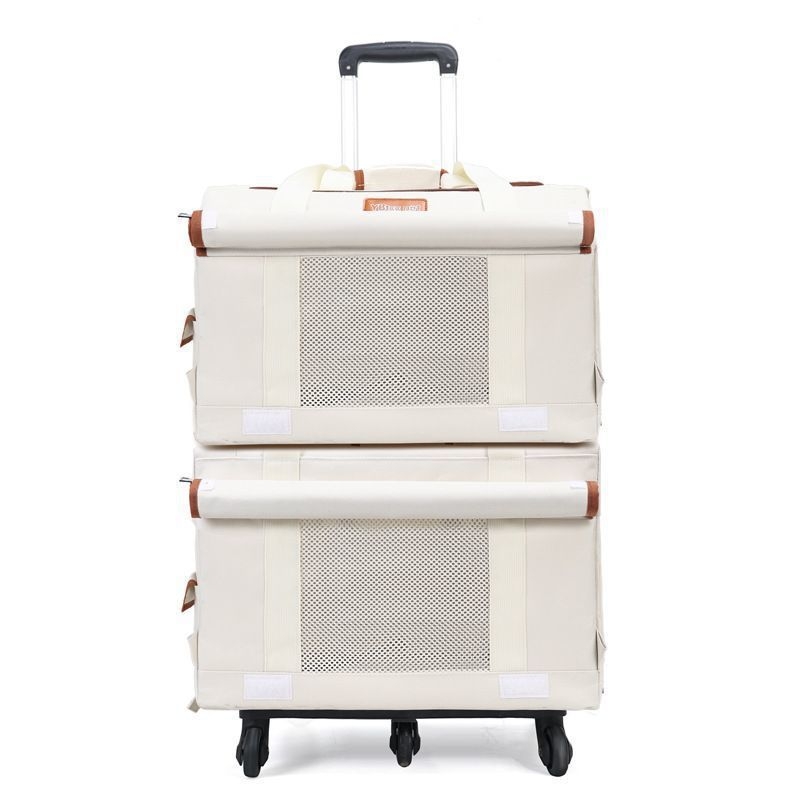 Τσάντα μεταφοράς κατοικίδιων με ρόδες, διόροφο σχέδιο για δύο κατοικίδια, αναπνέουσα, υλικό PP