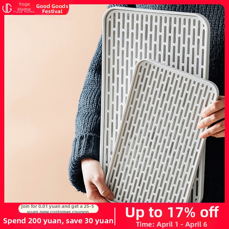 Dvigubo sluoksnio plastikinė padėklas su drenažu, stačiakampis puodelių laikiklis ir arbatos laikymas — šiaurietiškas paprastas stilius