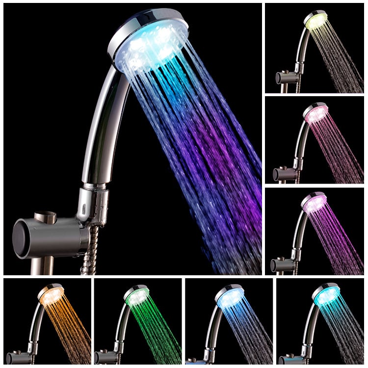 LED душ глава с променящ се цвят, без батерии, самогенерираща, ръчна, водоспестяваща, ABS корпус