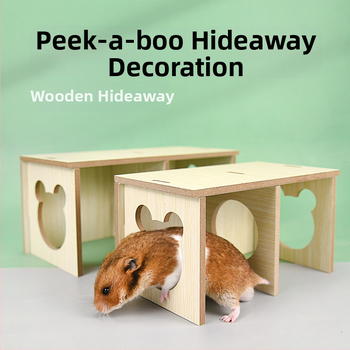 Хамстер дървен дом с лабиринт и спално гнездо — дървена конструкция; подходящ за хамстери; включва укритие и гнездо за спане (Материал: дърво; За хамстери; Включва: дом, лабиринт, спално гнездо)