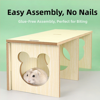 Хамстер дървен дом с лабиринт и спално гнездо — дървена конструкция; подходящ за хамстери; включва укритие и гнездо за спане (Материал: дърво; За хамстери; Включва: дом, лабиринт, спално гнездо)