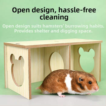 Хамстер дървен дом с лабиринт и спално гнездо — дървена конструкция; подходящ за хамстери; включва укритие и гнездо за спане (Материал: дърво; За хамстери; Включва: дом, лабиринт, спално гнездо)