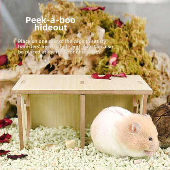 Хамстер дървен дом с лабиринт и спално гнездо — дървена конструкция; подходящ за хамстери; включва укритие и гнездо за спане (Материал: дърво; За хамстери; Включва: дом, лабиринт, спално гнездо)