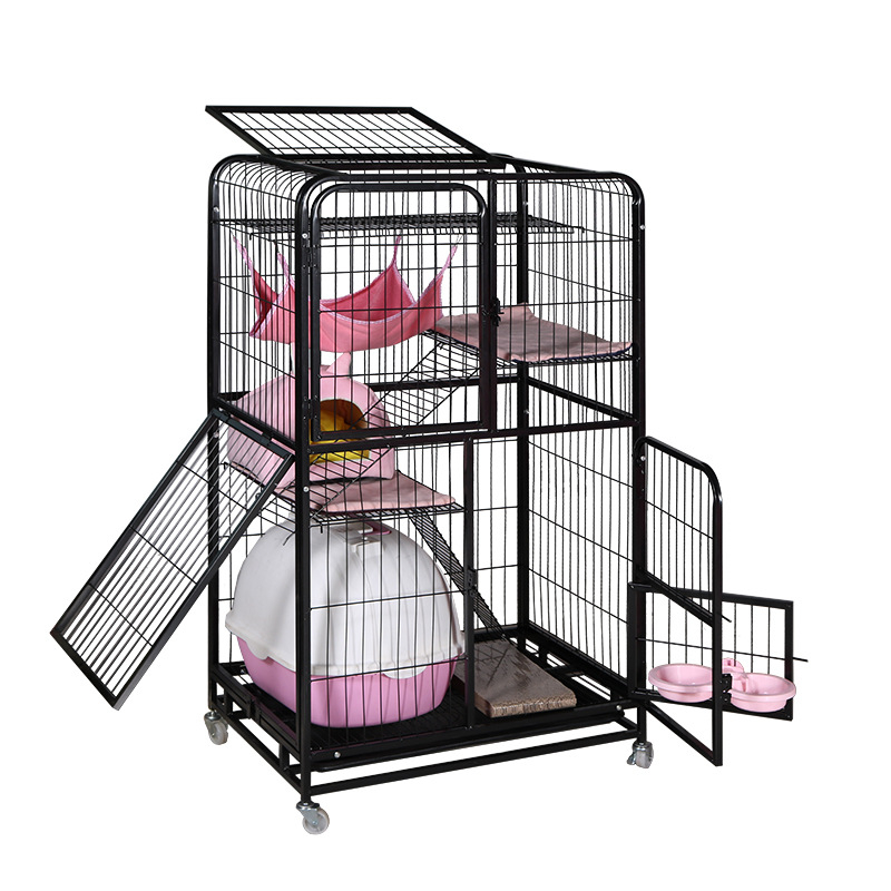 Котешка клетка с ултра голямо пространство и вилно-стилна конструкция от квадратни тръби, 2–4 нива (Материал: квадратни тръби с лакирано покритие; Обект: котка; Категория: клетка; Импорт: Не; IP: Не)