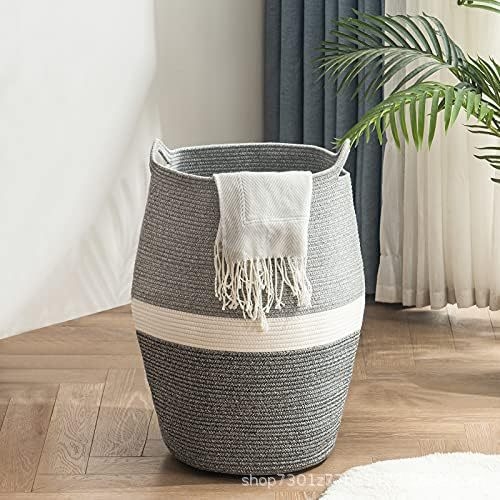 Coș de rufe din pânză de bumbac cu mâner — coș de depozitare pentru haine, model HX240419, stil modern minimalist