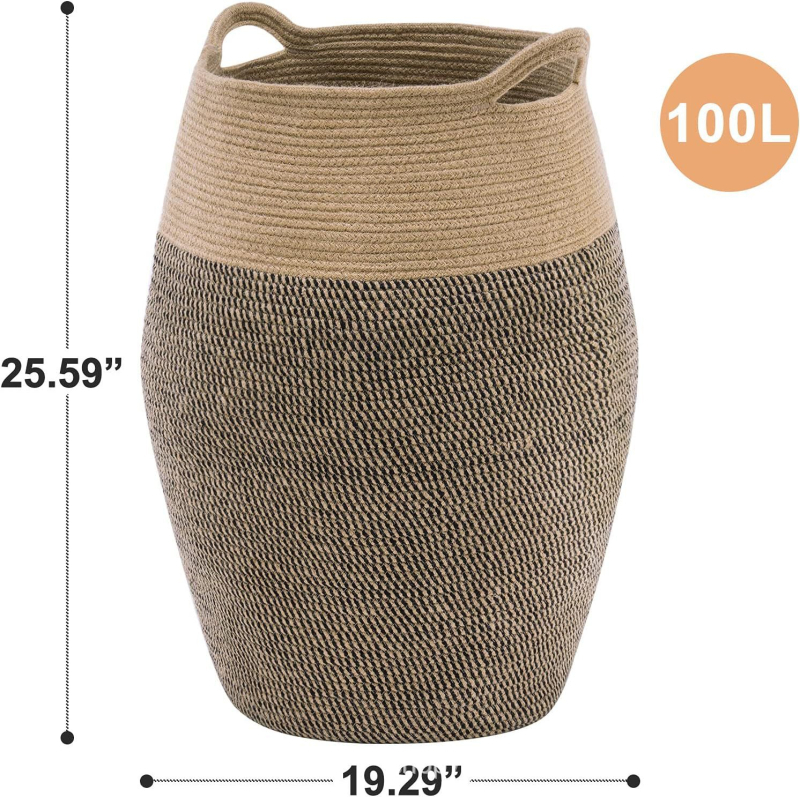 Coș de rufe din pânză de bumbac cu mâner — coș de depozitare pentru haine, model HX240419, stil modern minimalist