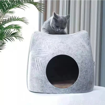 Котешко гнездо - полузатворен дизайн, котешка форма; дишащо; подходящо за всички сезони; материал: фелт от химически влакна.